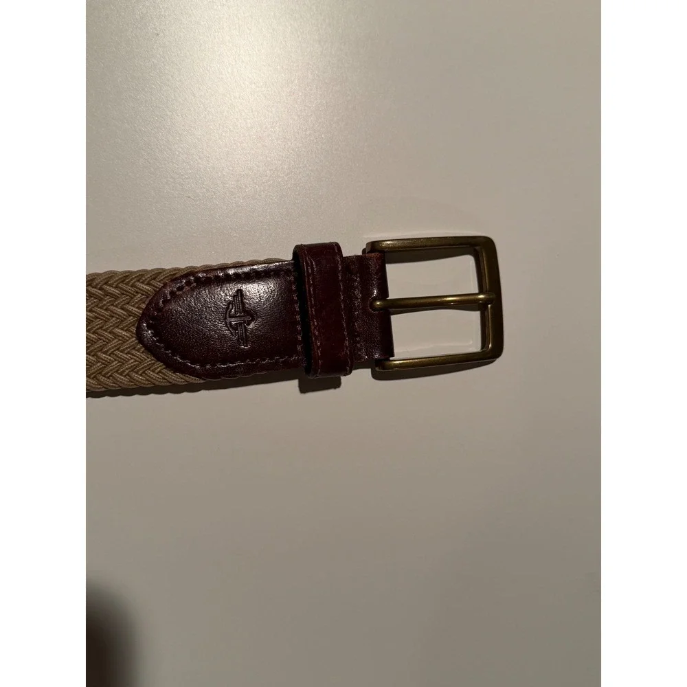 Dockers Mens Braided‎ Stretch Belt Khaki Tan Brown Leather Trim Size 40 11DK0323